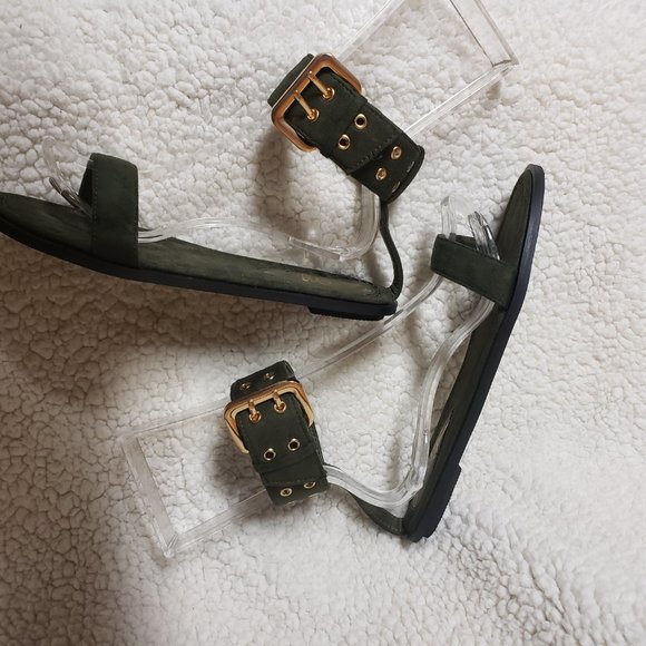 Olive Grommet Detailed Ankle Cuff Flat Sandals - Picture 1 of 7